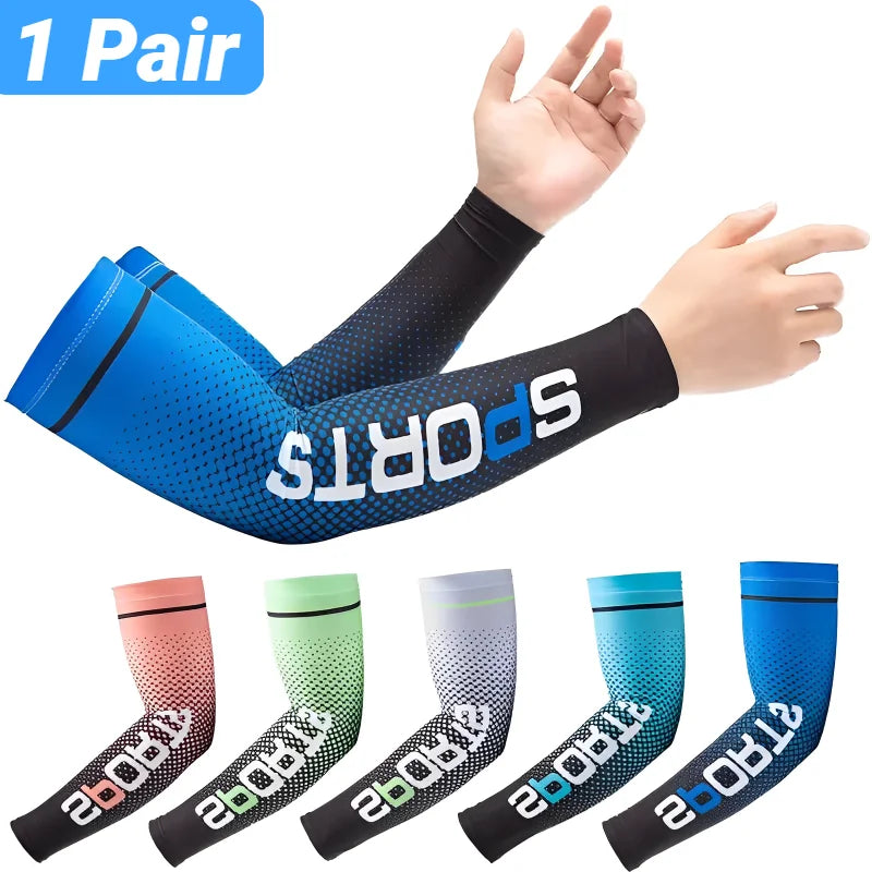 2PCS Summer Fashio Sunscreen Ice Silk Sleeve UV Sun Protection Cooling Anti-Slip Arm Sleeves Men Women Outdoor Sport Cycling