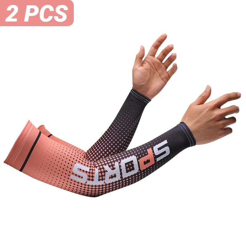 2PCS Summer Fashio Sunscreen Ice Silk Sleeve UV Sun Protection Cooling Anti-Slip Arm Sleeves Men Women Outdoor Sport Cycling