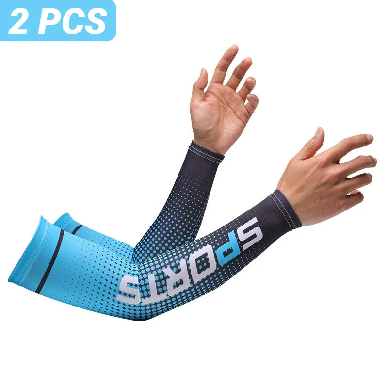 2PCS Summer Fashio Sunscreen Ice Silk Sleeve UV Sun Protection Cooling Anti-Slip Arm Sleeves Men Women Outdoor Sport Cycling