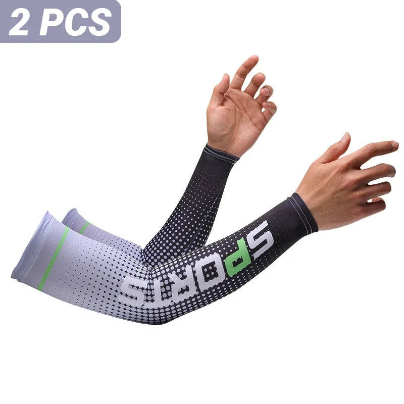 2PCS Summer Fashio Sunscreen Ice Silk Sleeve UV Sun Protection Cooling Anti-Slip Arm Sleeves Men Women Outdoor Sport Cycling